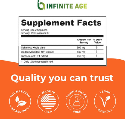 INFINITE AGE 1250mg Sea Moss Advanced Superfood Capsules, 60 Count